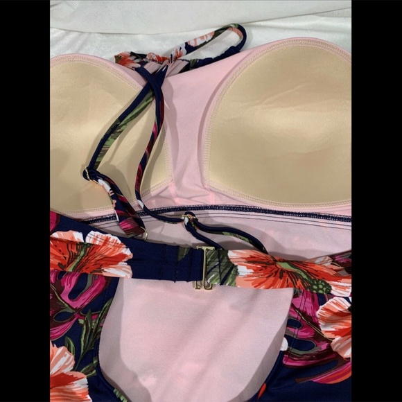 NWT $45 Kona Sol Tropeical Flora Keyhole Strap One‎ Piece Swimsuit [SZ 24W ] - Picture 11 of 12
